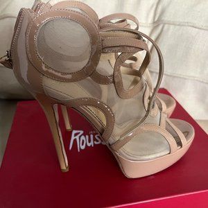 Jerome C. Rousseau Treide tan patent platform sandal Sz 39